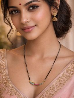 Digital Dress Room - Women Multi-Color Gold Plated Love Pendant Mangalsutra