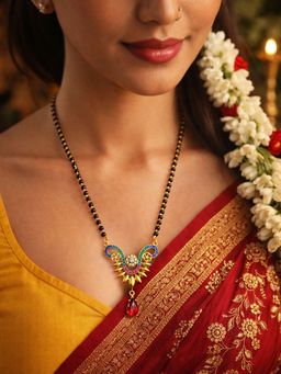 Digital Dress Room - Women Multi-Color Gold Designer Pendant Black Beads Mangalsutra
