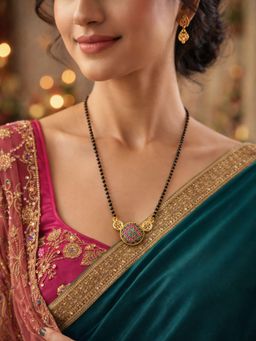 Digital Dress Room - Women Gold Plated Multi-Color Pendant Mangalsutra