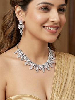 LUCKY JEWELLERY - Women Silver White Ad Jewellery Set