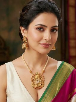 LUCKY JEWELLERY - Women Multi-Color Traditional Antique Gold Plated Radha Krishna Temple Jewellery Set