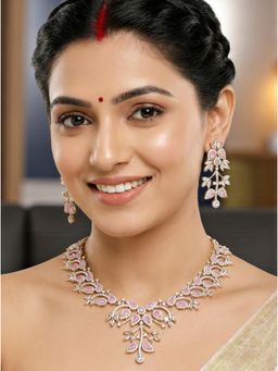 LUCKY JEWELLERY - Women Silver Pink Ad Jewellery Set