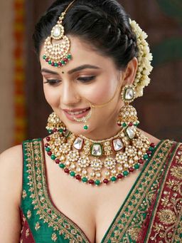 LUCKY JEWELLERY - Women Multi-Color 18Kt Gold Plated Kundan Jewellery Set