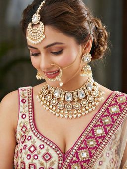 LUCKY JEWELLERY - Women 18Kt Gold Plated White Kundan Bridal Jewellery Set