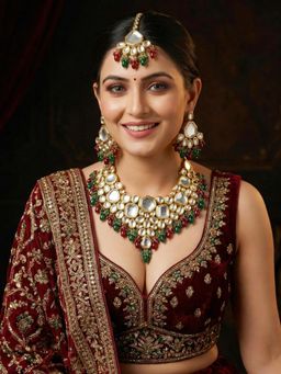 LUCKY JEWELLERY - Women Multi-Color 18Kt Gold Plated Kundan Jewellery Set