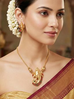LUCKY JEWELLERY - Women Multi-Color Traditional Gold-Tone Lord Ganesha Jewellery Set