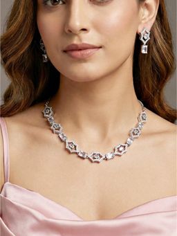 LUCKY JEWELLERY - Women Silver White Ad Jewellery Set