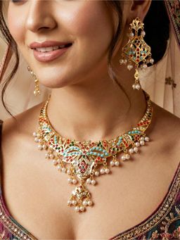 LUCKY JEWELLERY - Women Multi-Color Gold Plated Navratan Jewellery Set