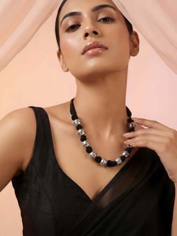 ADIVA - Women Oxidised Silver-Toned Beaded Adjustable Thread Necklace