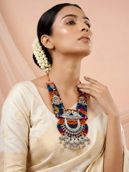 ADIVA - Women Multi-Color Oxidised Silver-Toned Fabric Base Tribal Traditional Necklace
