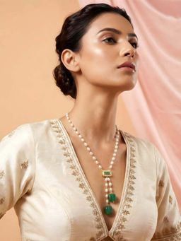 ADIVA - Women Gold-Plated Pearl Beaded Green Stone Traditional Necklace