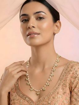 ADIVA - Women White Gold-Plated Pearl Beaded Stone Charm Traditional Necklace