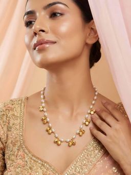 ADIVA - Women White Gold-Plated Pearl Beaded Ghungroo Charm Traditional Necklace