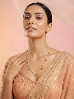 ADIVA - Women White Gold-Plated Pearl Beaded Minimal Ghungroo Charm Necklace