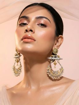 ADIVA - Women Multi-Color Oxidised Gold & Silver-Toned Peacock Chandbali Earrings