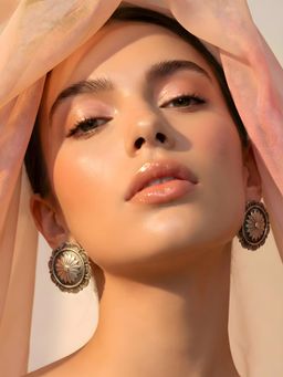 ADIVA - Women Oxidised Silver-Toned Floral Motif Traditional Stud Earrings