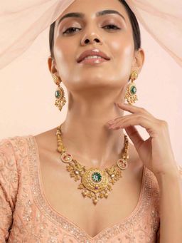 ADIVA - Women Multi-Color Gold-Plated Kundan Style Traditional Ethnic Jewellery Set