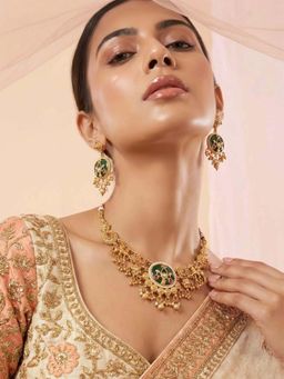 ADIVA - Women Multi-Color Gold-Plated Enamel & Ruby Stone Traditional Jewellery Set