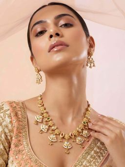 ADIVA - Women Multi-Color Gold-Plated Ruby Stone Peacock Motif Traditional Jewellery Set