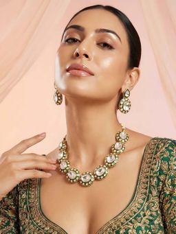 ADIVA - Women White Gold-Plated Enamel Kundan Traditional Ethnic Jewellery Set