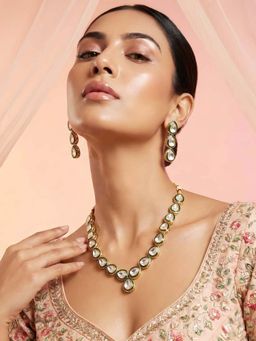 ADIVA - Women White Gold-Plated Enamel Kundan Teardrop Statement Jewellery Set