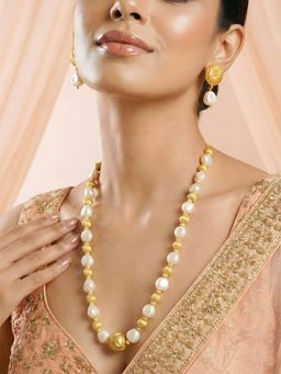 ADIVA - Women White Gold-Plated Pearl Beaded Traditional Ethnic Jewellery Set