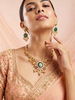 ADIVA - Women Multi-Color Gold-Plated Stone Elephant Motif Traditional Jewellery Set