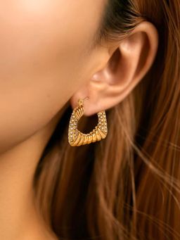 AQUASTREET - Women White 18K Gold Plated Zircon Square Hoop Earrings