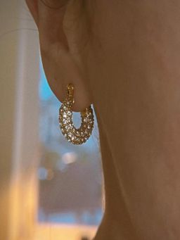 AQUASTREET - Women White 18K Gold Plated Zircon Small Hoop Earrings