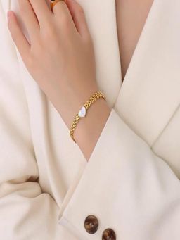 AQUASTREET - Women White 18K Gold Plated Anti-Tarnish Minimal Heart & Leaf Design Bracelet