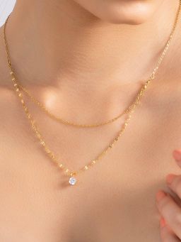AQUASTREET - Women 18K Gold Plated Minimal White Zircon Layered Necklace