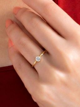 AQUASTREET - Women White 18K Gold Plated Anti-Tarnish Zircon Thin Minimal Solitaire Ring
