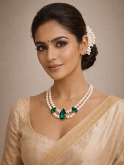 Odette - Women White & Green Alloy Pear Stone Necklace