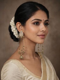 Odette - Women White Gold Alloy Pearl & Stone Jhumka Earrings