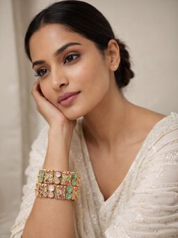 Odette - Women Multi-Color Alloy Beaded & Stone Bangles (Pack of 2)