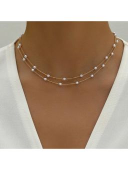 Stol'N - Women White Fashion Gold Pearl Chain Double Necklace