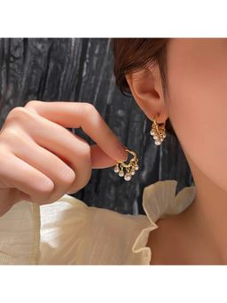 Stol'N - Women White Fashion Gold Metal Pearl Hoops Earrings