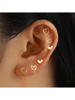 Stol'N - Women Fashion Gold Alloy Heart Stud Earrings (Pack of 6)