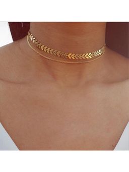 Stol'N - Women Gold Alloy Fishbone Chain Sequin Double-Layer Necklace