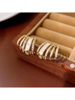 Stol'N - Women White Gold Metal Diamond Multi-Layered Stud Earrings