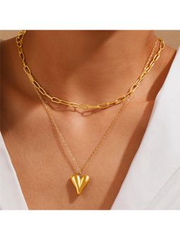 Stol'N - Women Gold Metal Heart Double Necklace