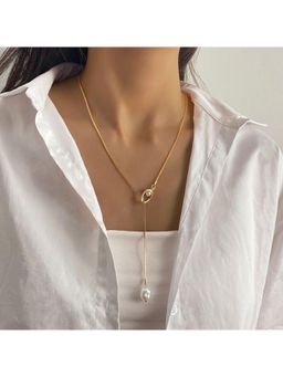 Stol'N - Women White Gold Alloy Irregular Pearl Y-Shaped Necklace