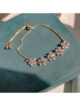 Stol'N - Women White Gold Petal Alloy Diamond Flower Bracelet