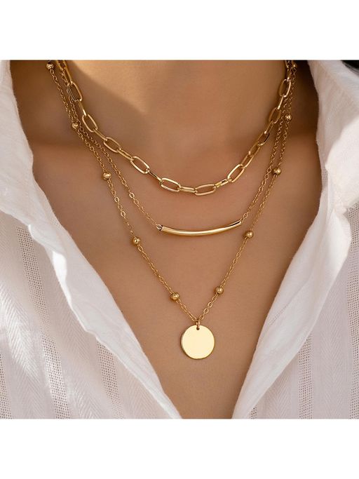 Stol'N Women Golden Alloy Round Multi-Layer Necklace