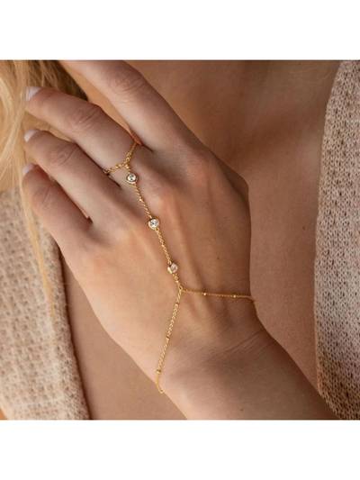 Women White Gold Metal Diamond Finger Bracelet