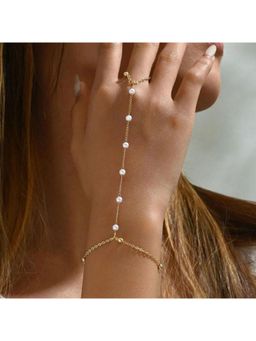 Stol'N - Women White Hardware Metal Pearl Thin Chain Finger Bracelet