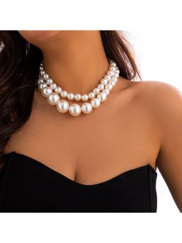 Stol'N - Women White K Pearl Necklace Double-Layer Pearl Beaded Necklace