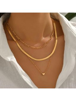 Stol'N - Women Gold Metal Heart Snake Bone Chain Multi-Layer Necklace
