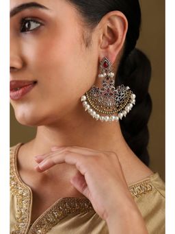 Biba - Women Dark Pink Brass Chandbali Earrings