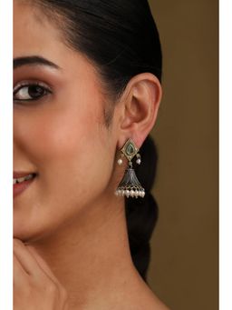 Biba - Women Mint Green Brass Jhumka Earrings